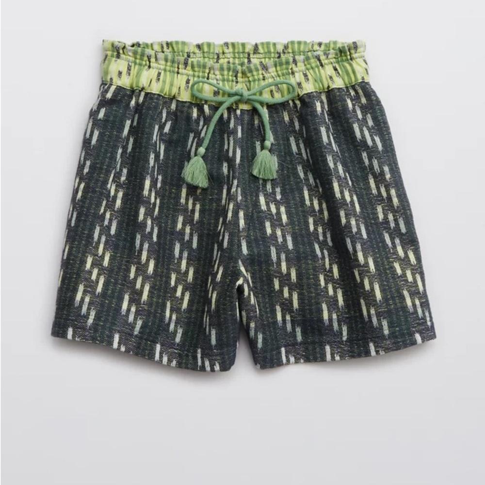 Aerie Jacquard High Waisted Short Green and Gray Drawstring Women’s Shorts XL - Picture 3 of 14